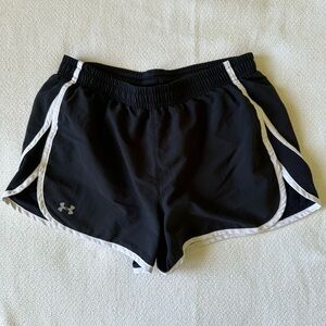 Under Armour running shorts, size small, black with white.
